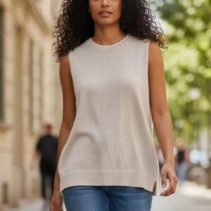 Lilla P Cotton Linen Cream Tan Sleeveless Blouse M Top Preppy Luxury Coastal